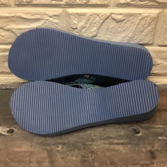 Foam periwinkle blue wedge thongs with sequin size L 9-10 - Picture 7 of 7